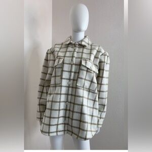 TREASURE & BOND Plaid Puff Sleeve Shirt Jacket Coat Ivory Carsonpane, size M